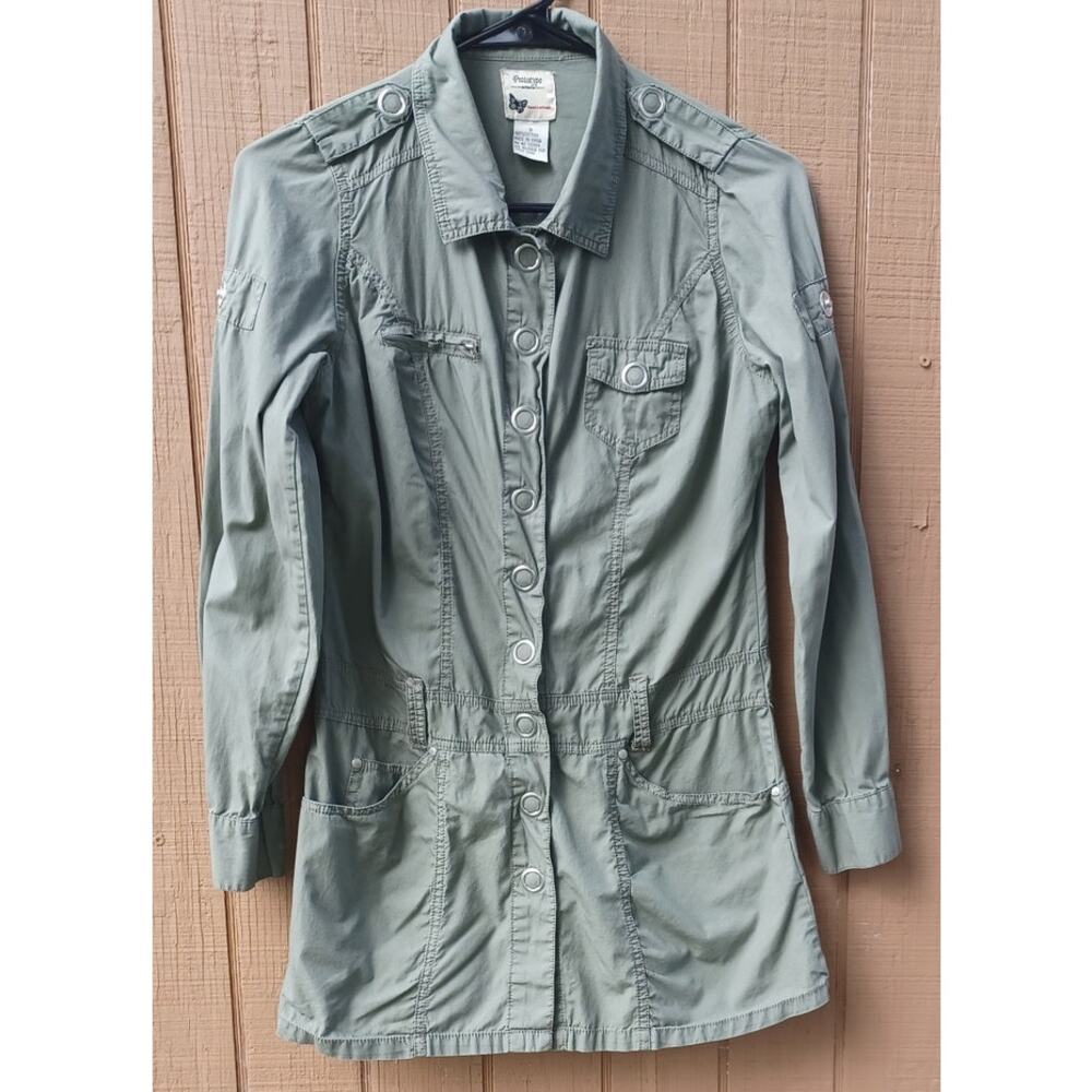 Sage Green Utility Military Shirt Jacket Snap Front Cotton Small Gorpcore - Picture 2 of 8